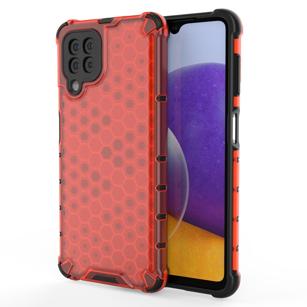 Honeycomb Case pansarskydd med TPU Bumper för Samsung Galaxy A22 4G röd