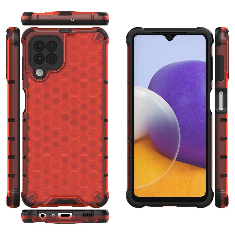 Honeycomb Case pansarskydd med TPU Bumper för Samsung Galaxy A22 4G röd