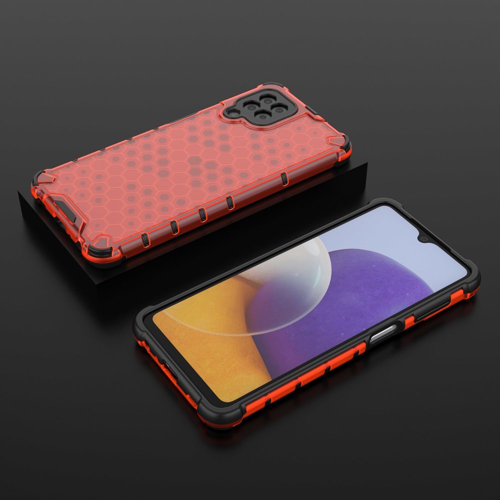 Honeycomb Case pansarskydd med TPU Bumper för Samsung Galaxy A22 4G röd