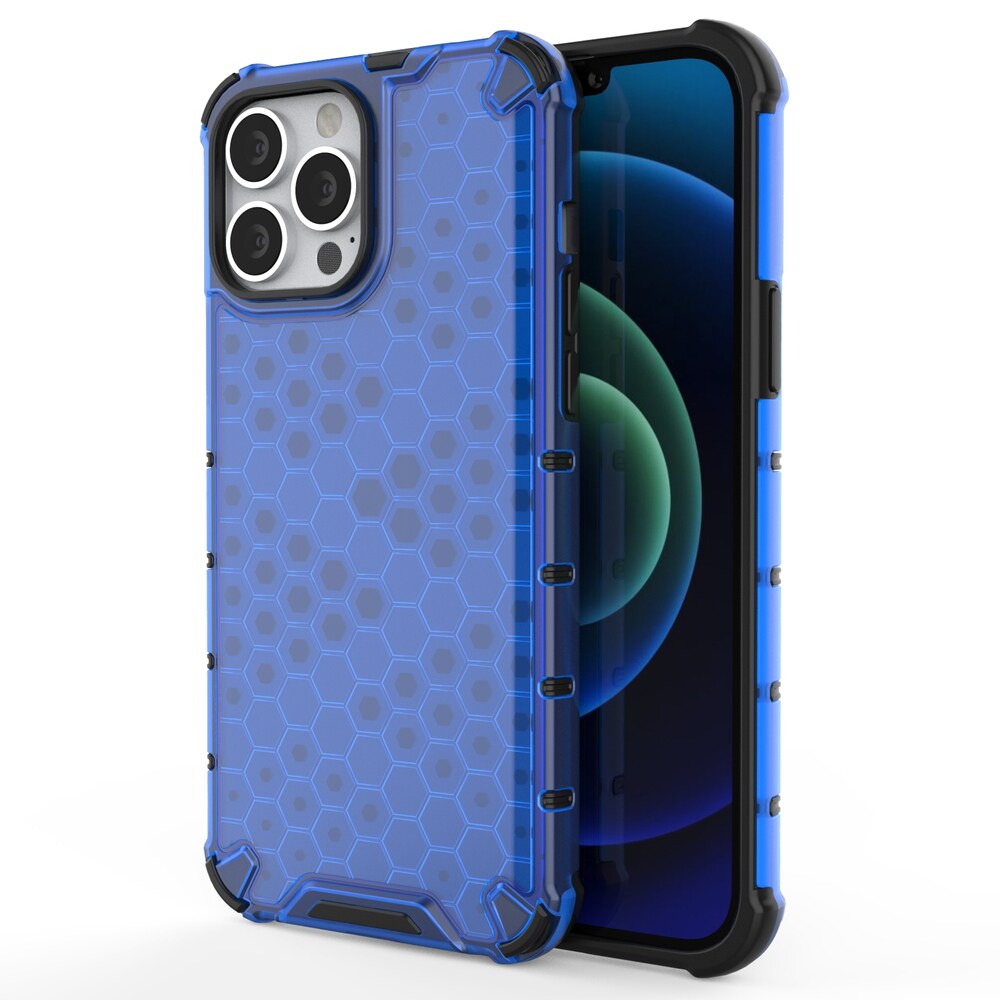 Honeycomb Case pansarskydd med TPU-stötfångare för iPhone 13 Pro Max blå