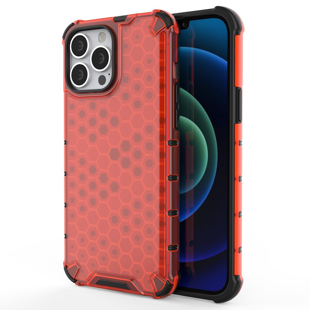 Honeycomb Case pansarskydd med TPU-stötfångare för iPhone 13 Pro Max röd