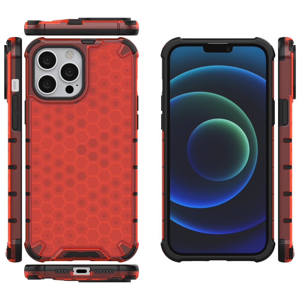 Honeycomb Case pansarskydd med TPU-stötfångare för iPhone 13 Pro Max röd