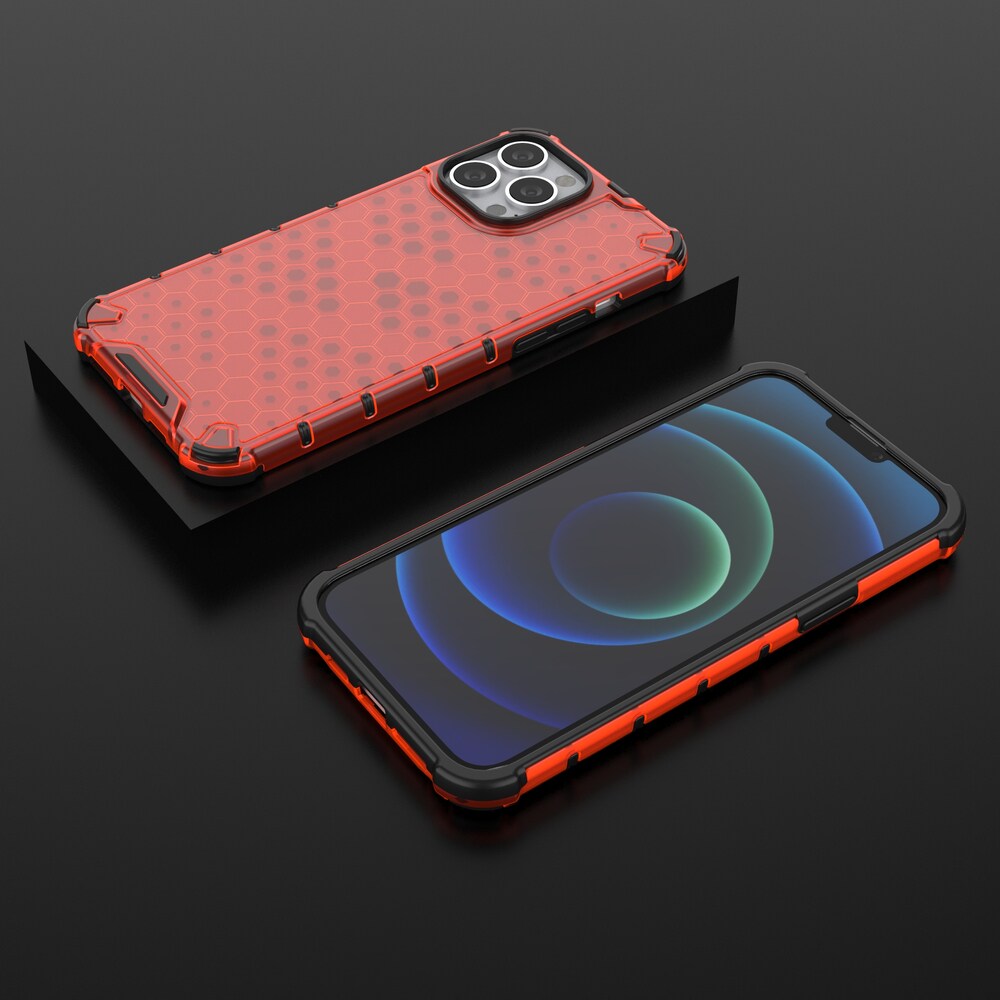 Honeycomb Case pansarskydd med TPU-stötfångare för iPhone 13 Pro Max röd