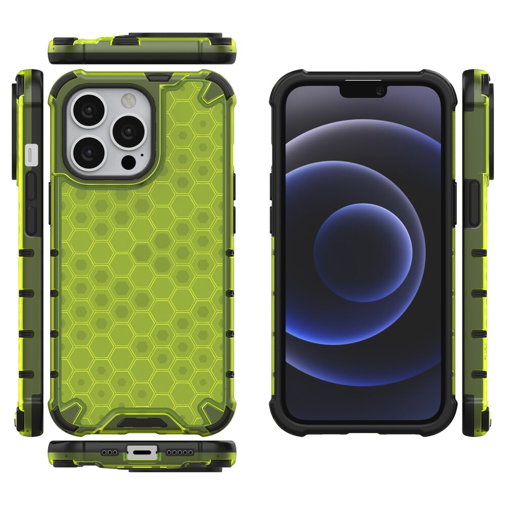 Honeycomb Case pansarskydd med TPU-stötfångare för iPhone 13 Pro grön
