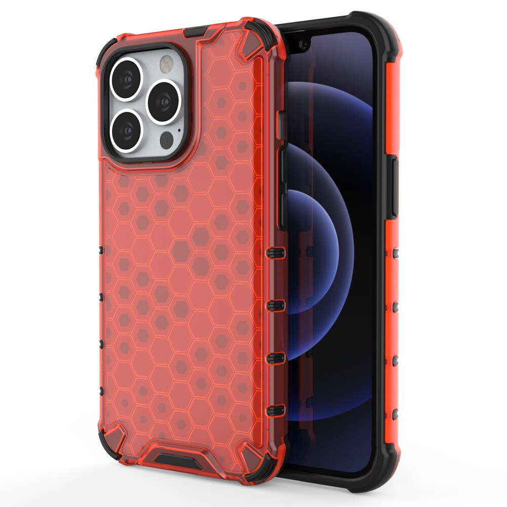 Honeycomb Case pansarskydd med TPU-stötfångare för iPhone 13 Pro röd