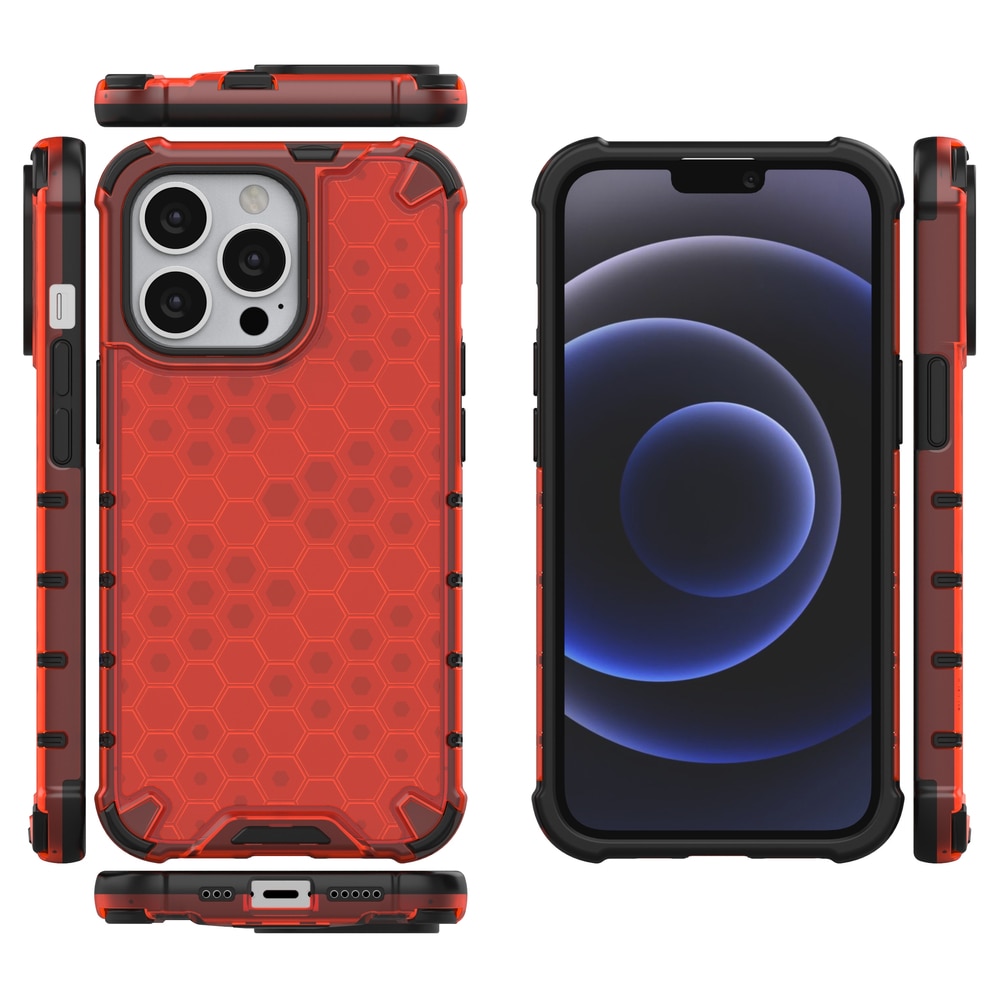 Honeycomb Case pansarskydd med TPU-stötfångare för iPhone 13 Pro röd