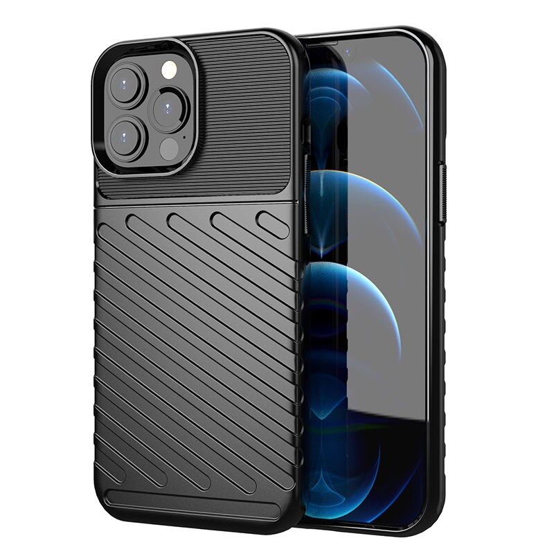 Thunder Case Flexibelt Tough Rugged Cover TPU-fodral för iPhone 13 Pro Max svart