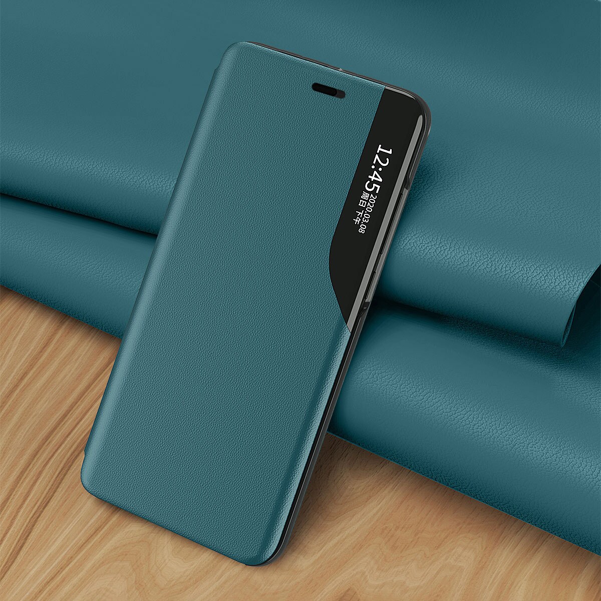 Eco Leather View Case elegant bokhylla typ fodral med kickstand för iPhone 13 Pro Max blå
