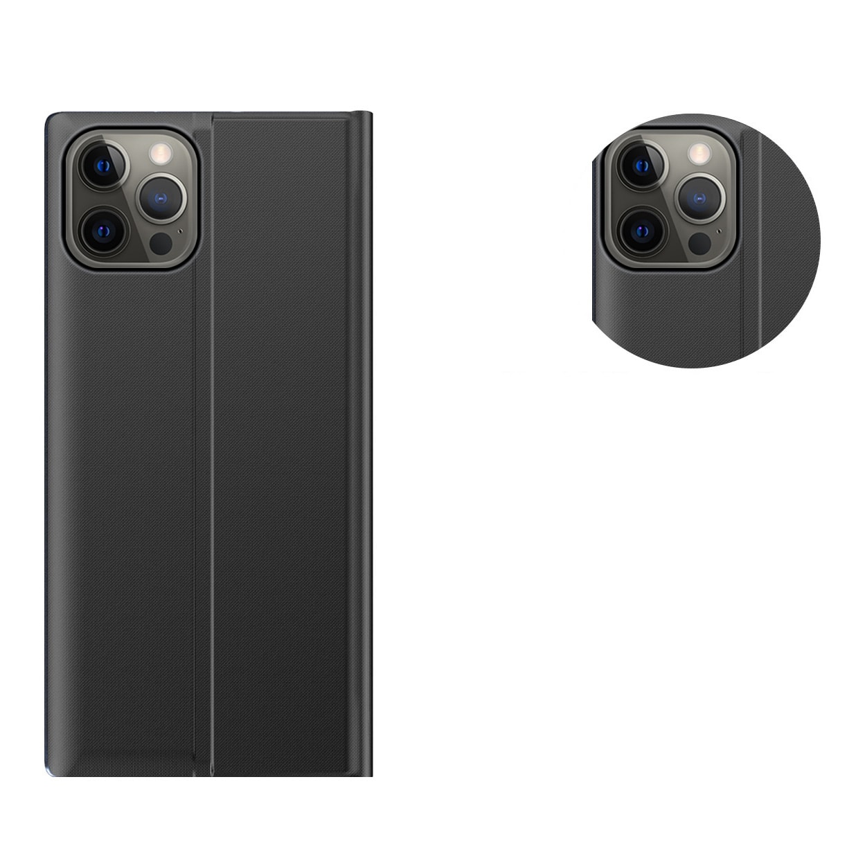 Sleep Case Bookcase Type Case med smart vindue til iPhone 13 Pro sort