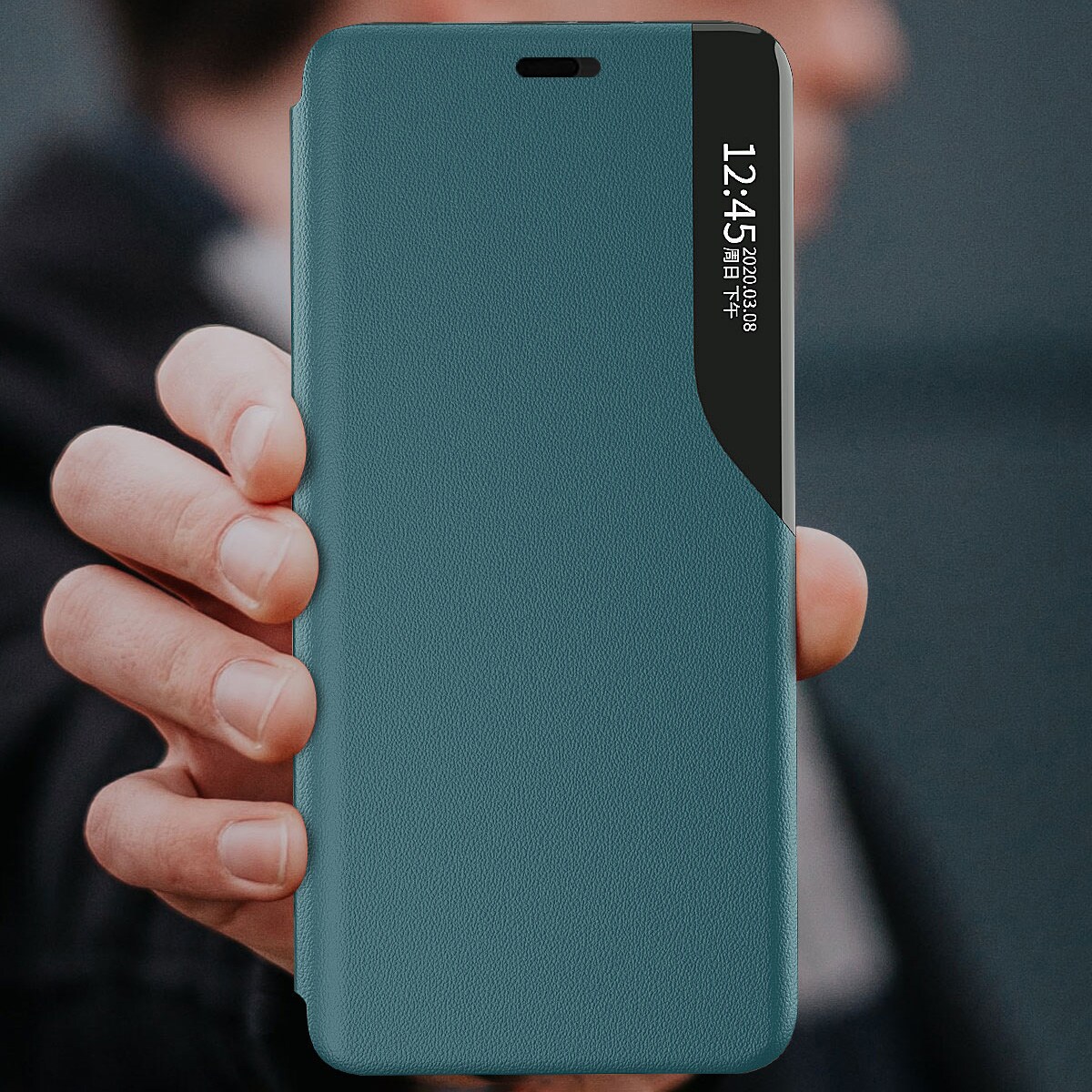Eco Leather View Case elegant bokhylletyp fodral med kickstand för iPhone 13 Pro blå