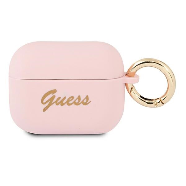 Guess GUAPSSSI AirPods Pro-skydd rosa/rosa Silikon Vintage Script