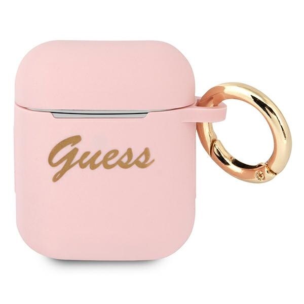 Guess GUA2SSSI AirPods skydd rosa/rosa Silikon Vintage Script
