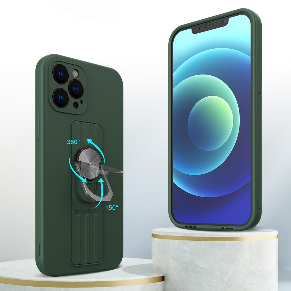 Ring Case silikoneetui med fingergreb og stativ til Samsung Galaxy S21 Ultra 5G sølv