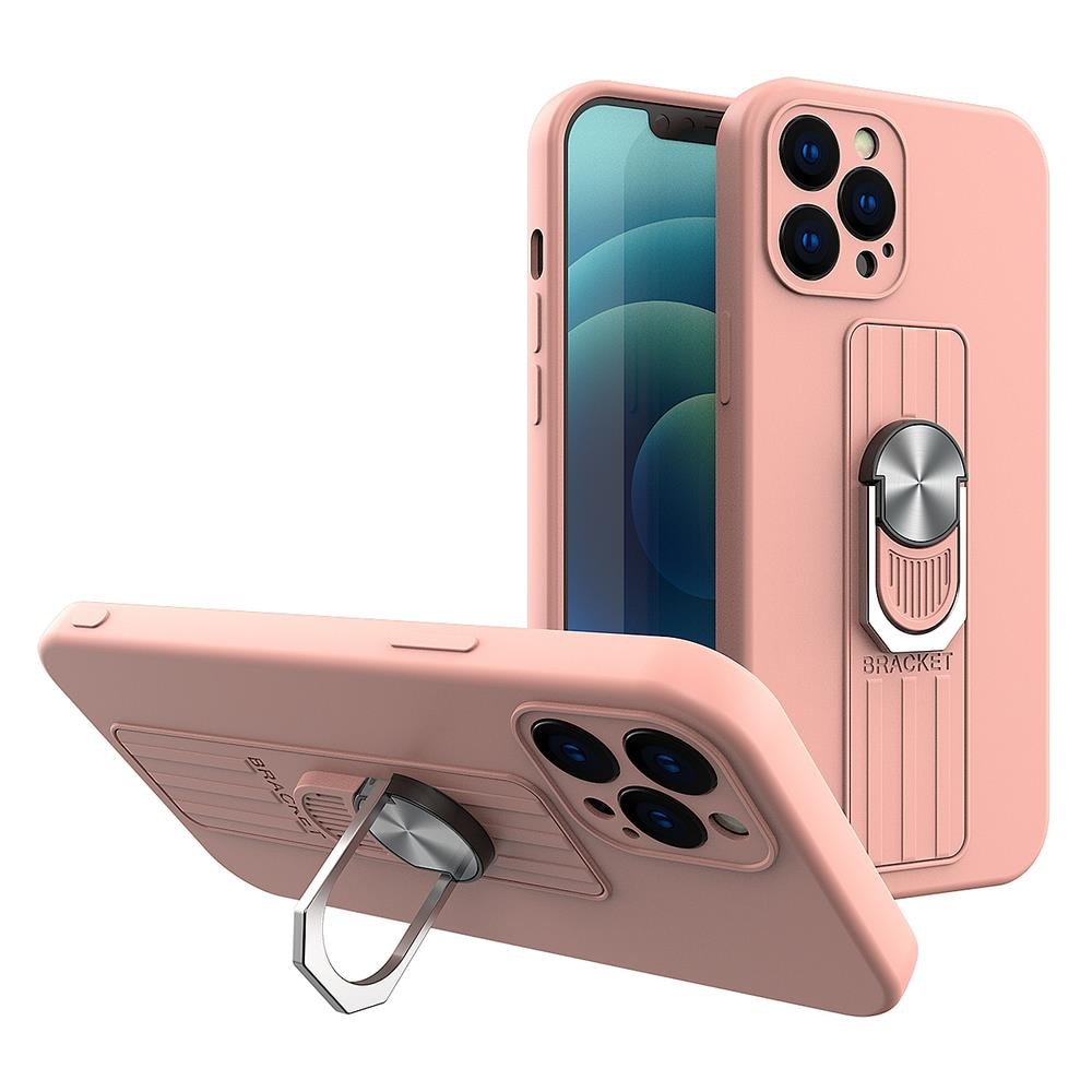 Ring Case silikonfodral med fingergrepp och stativ för Samsung Galaxy A22 4G rosa