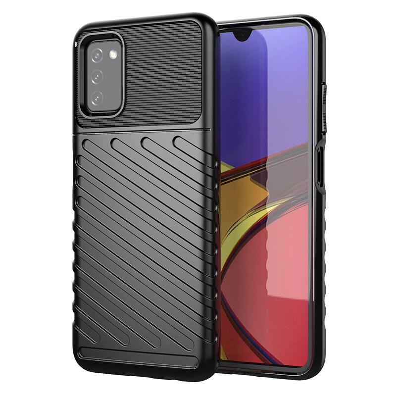 Thunder Case Flexible Tough Rugged Cover TPU Case til Samsung Galaxy A03s sort
