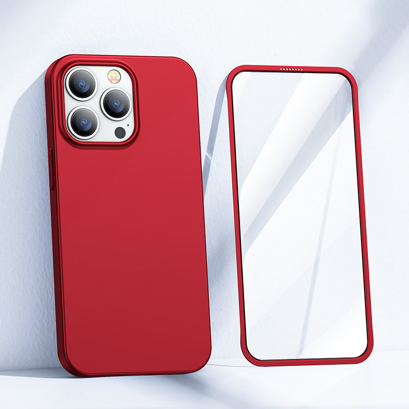 Joyroom 360 Full Case för iPhone 13 Pro Max + härdat glas-skärmskydd röd (JR-BP928)