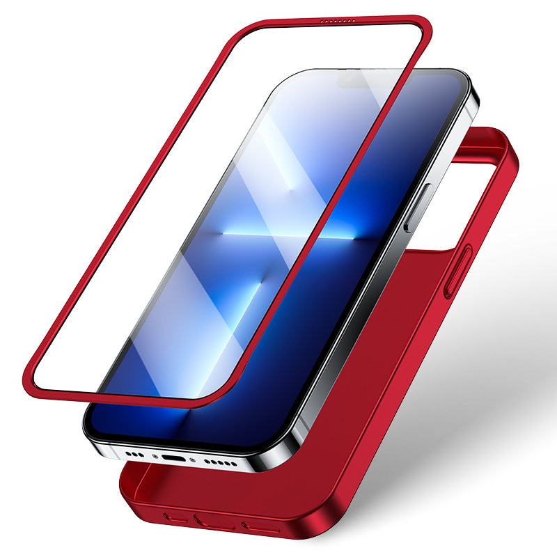 Joyroom 360 Full Case för iPhone 13 Pro Max + härdat glas-skärmskydd röd (JR-BP928)