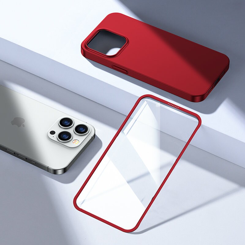 Joyroom 360 Full Case för iPhone 13 Pro Max + härdat glas-skärmskydd röd (JR-BP928)