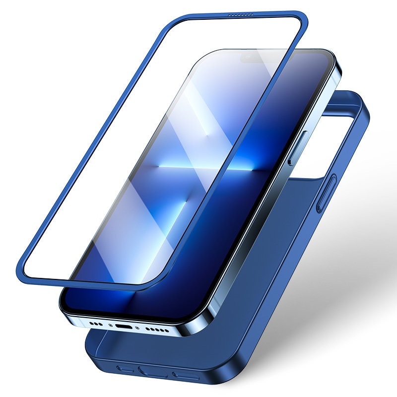 Joyroom 360 Full Case för iPhone 13 Pro Max + härdat glas skärmskydd blå (JR-BP928 blå)