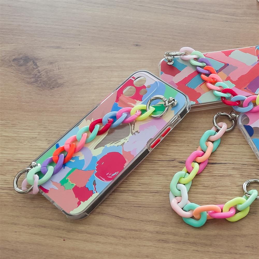 Flerfärgad Color Chain Case gel fodral med kedjehänge för iPhone 8 Plus / 7 Plus