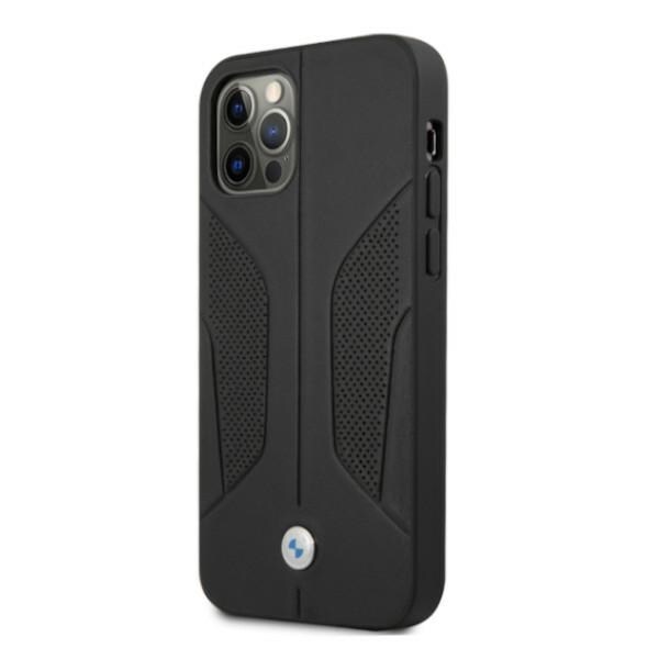 BMW Fodral i läder med perforerade sidor för iPhone 12 Pro Max - Svart