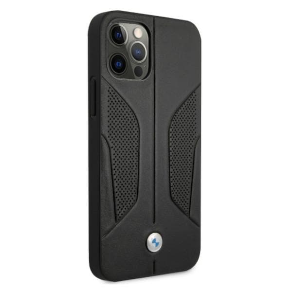 BMW Fodral i läder med perforerade sidor för iPhone 12 Pro Max - Svart