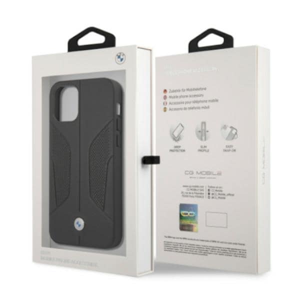 BMW Fodral i läder med perforerade sidor för iPhone 12 Pro Max - Svart