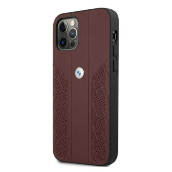 BMW Curve Perforate-fodral i läder för iPhone 12 Pro Max - Röd