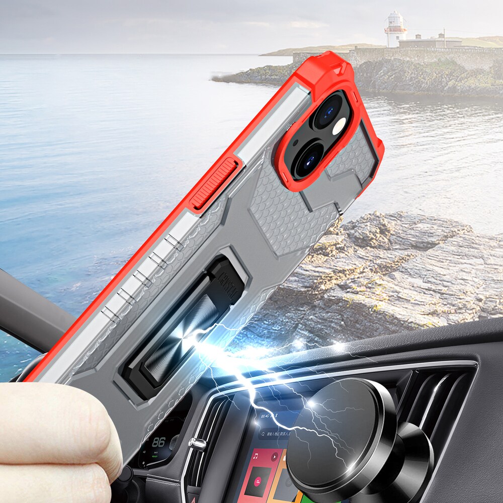 Kristallring Fodral Kickstand Tufft robust skydd för iPhone 13 röd