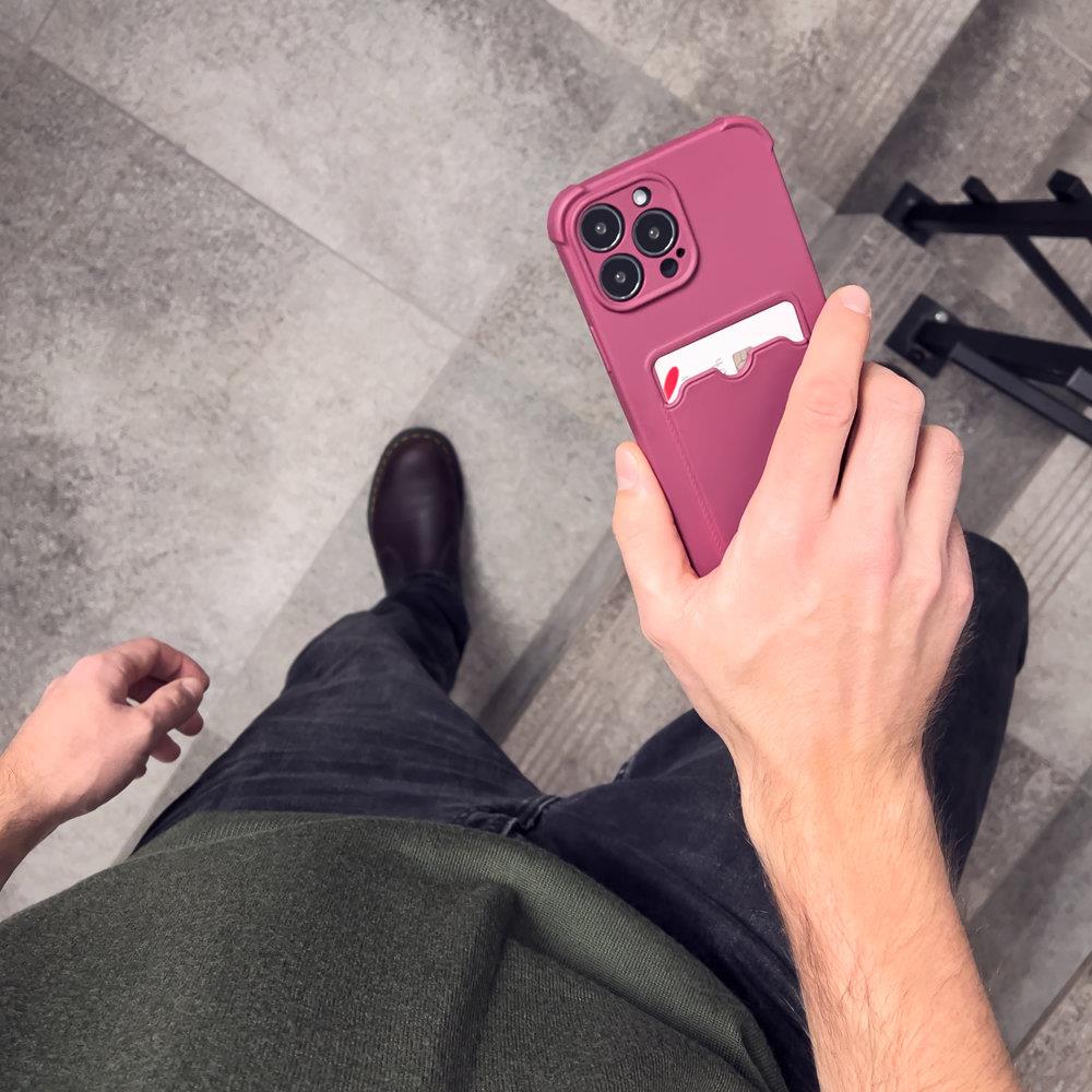 Kort Armor Fodral Pouch Omslag för iPhone 12 Pro Max Kort Plånbok Silikon Air Bag Armor Röd