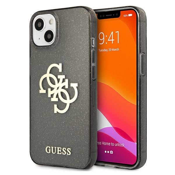 Guess GUHCP13SPCUGL4GBK iPhone 13 mini 5,4" svart/svart hårt fodral Glitter 4G Big Logo