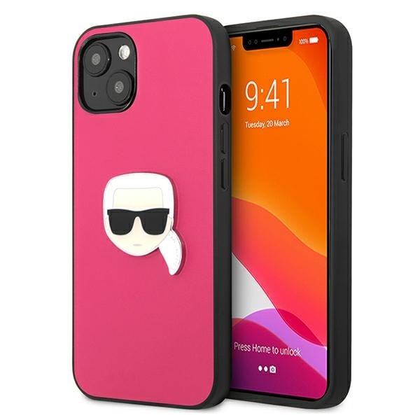 Karl Lagerfeld läderfodral Ikonik Karl's Head Metallfodral för iPhone 13 mini - Rosa