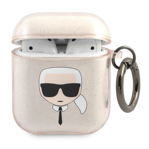 Karl Lagerfeld Glitter Karl's Head Fodral för AirPods 1/2 - Guld