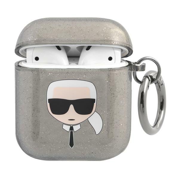 Karl Lagerfeld Glitter Karl's Head Case för AirPods 1/2 - Svart