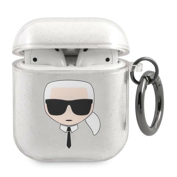 Karl Lagerfeld Glitter Karl's Head fodral för AirPods 1/2 - silver