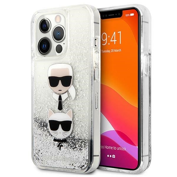 Karl Lagerfeld Liquid Glitter Karl&Choupette Huvudfodral för iPhone 13 Pro / iPhone 13 - silver