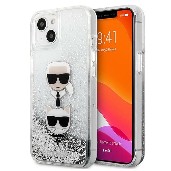 Karl Lagerfeld Liquid Glitter Karl&Choupette Huvudfodral för iPhone 13 mini - silver