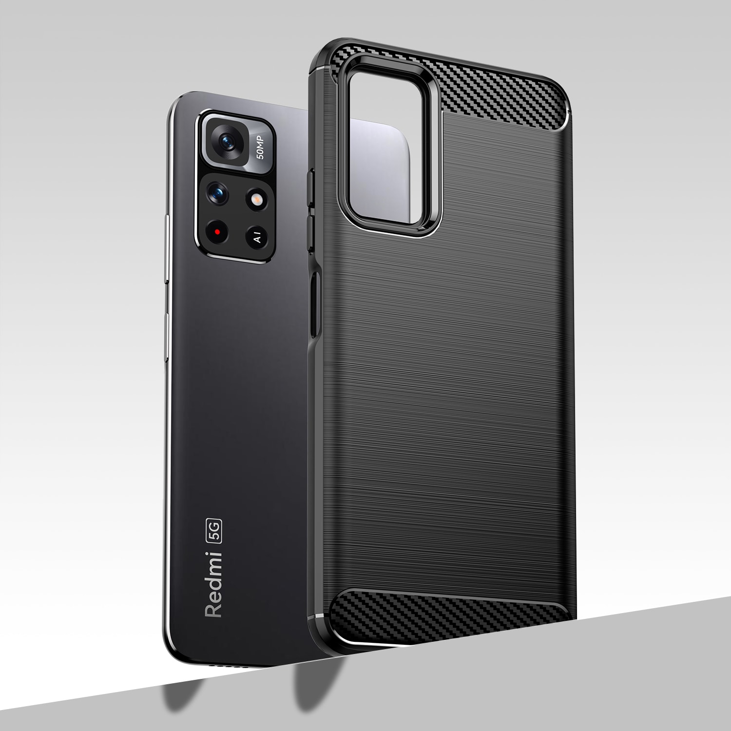 Carbon Case Flexible Cover Sleeve til Xiaomi Redmi Note 11 sort