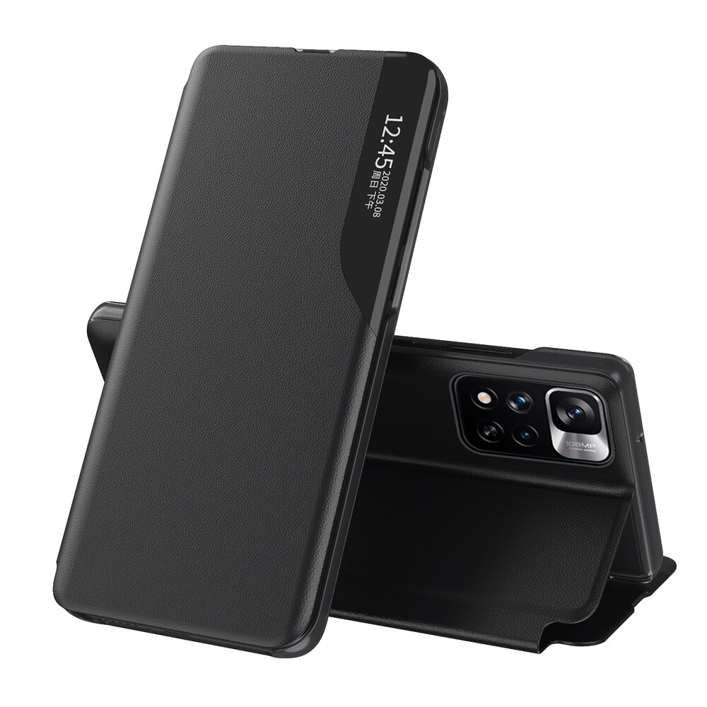 Eco Leather View Case Elegant Flip Cover Stand Funktion Poco M4 Pro 5G Sort