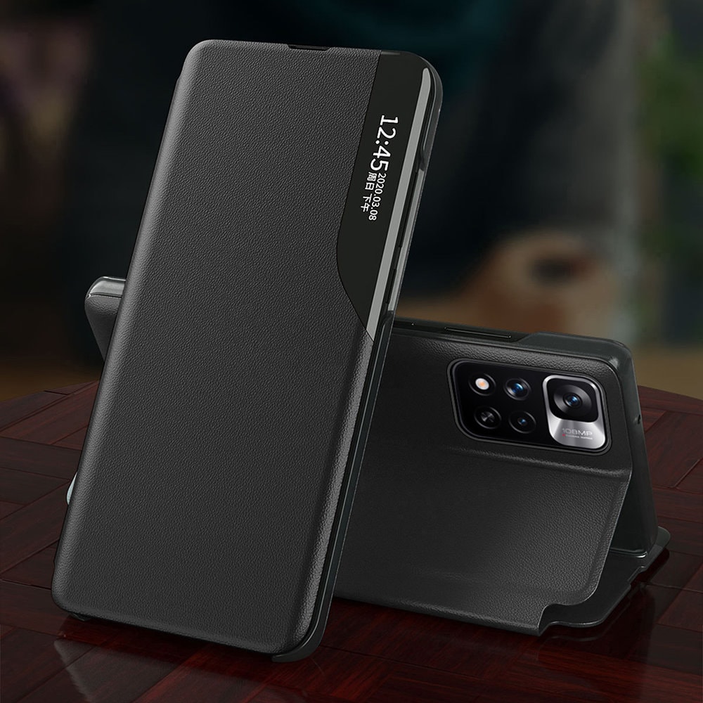 Eco Leather View Case Elegant Flip Cover Stand Funktion Poco M4 Pro 5G Sort