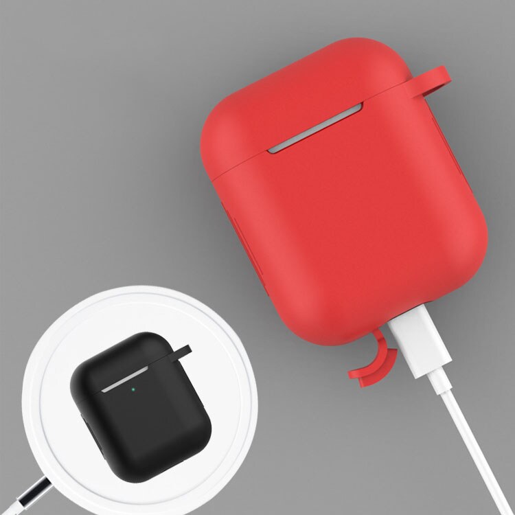 Fodral för AirPods 2/1 i mjukt silikon med nyckelring och karbinhake, rosa (fodral D)