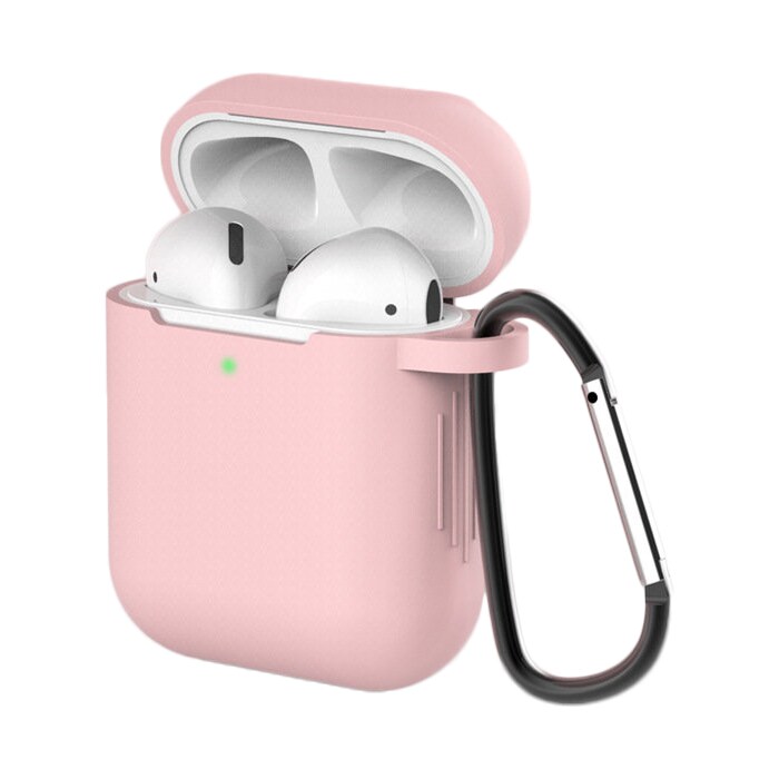 Fodral för AirPods 2/1 i mjukt silikon med nyckelring och karbinhake, rosa (fodral D)