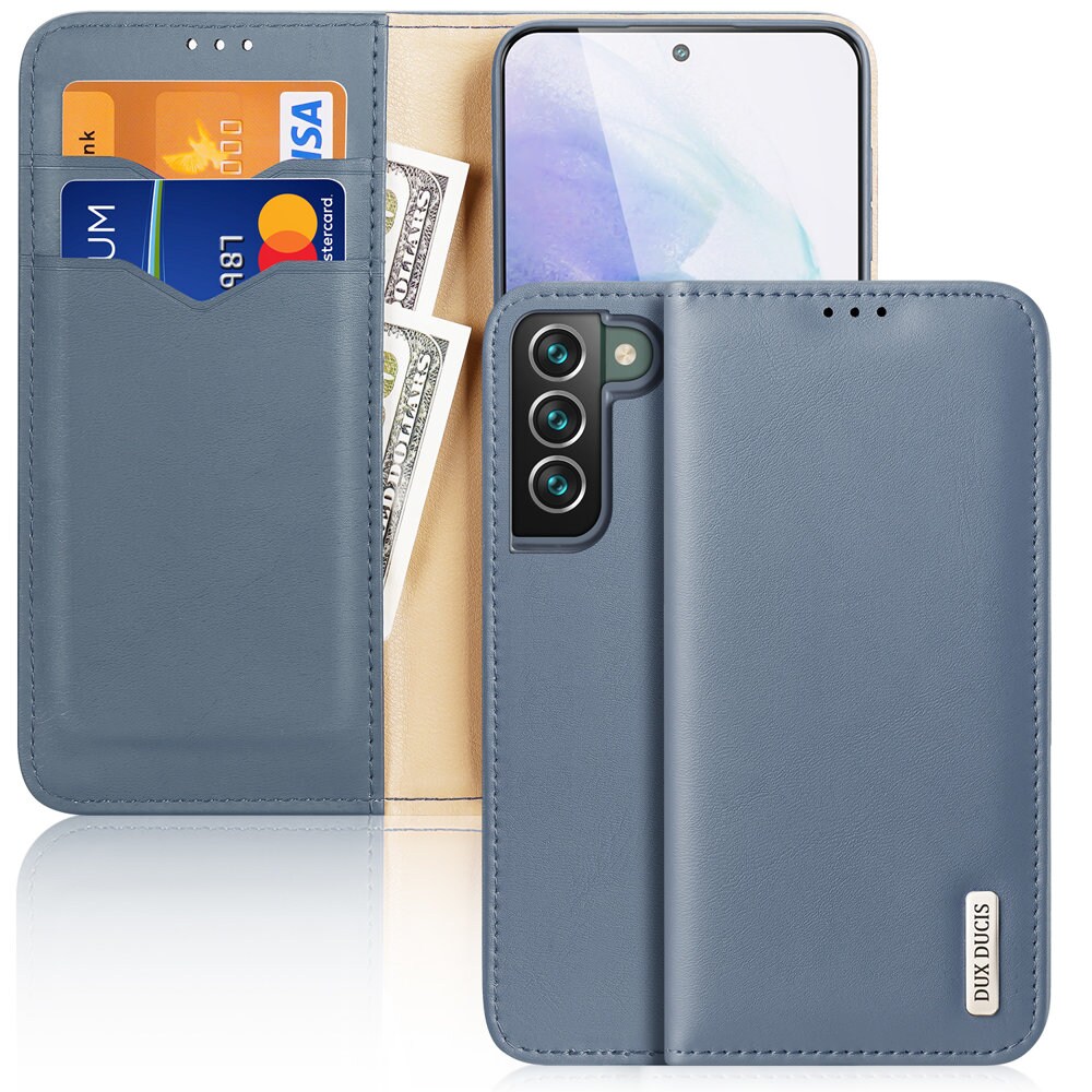 Dux Ducis Hivo Läder Flip Cover Äkta läderplånbok för Samsung Galaxy S22+ Blå