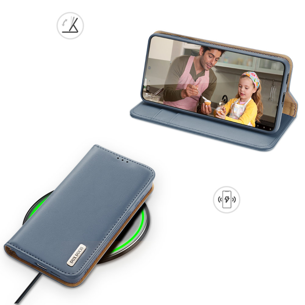 Dux Ducis Hivo Läder Flip Cover Äkta läderplånbok för Samsung Galaxy S22+ Blå