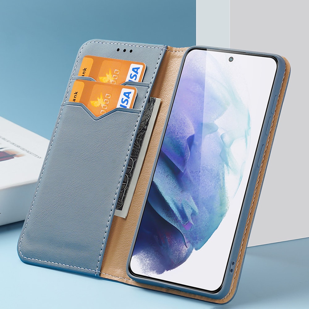 Dux Ducis Hivo Läder Flip Cover Äkta läderplånbok för Samsung Galaxy S22+ Blå