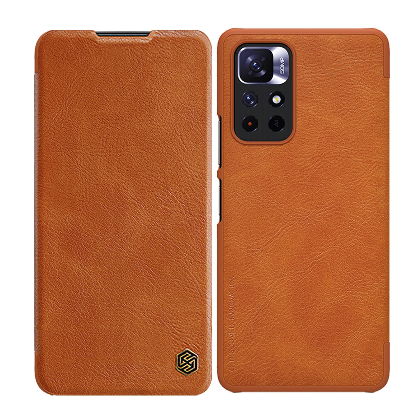 Nillkin Qin Case för Xiaomi Redmi Note 11T/11S/11/Poco M4 Pro 5G Holster Flip Case Brun