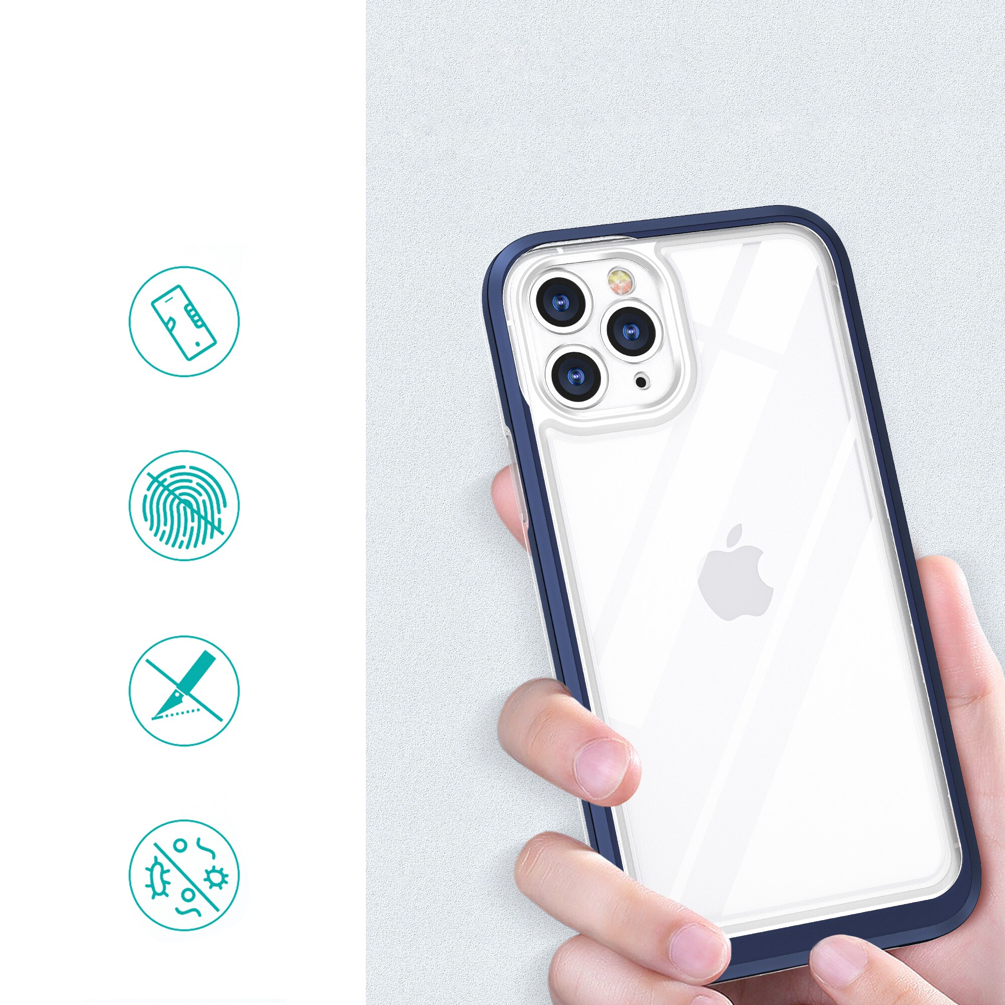 Genomskinligt 3in1-fodral för iPhone 11 Pro Max blå ram gelskydd