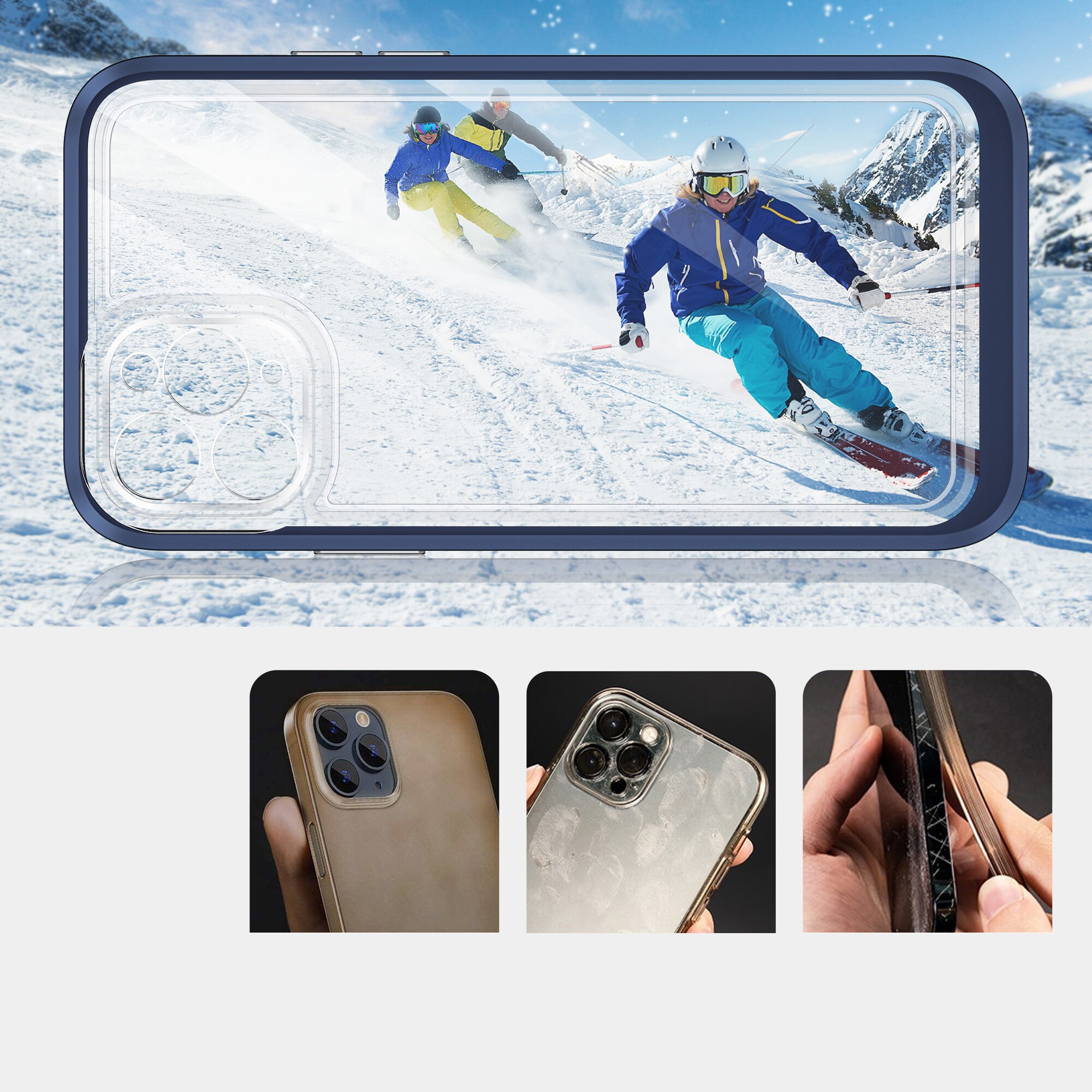 Genomskinligt 3in1-fodral för iPhone 11 Pro Max blå ram gelskydd