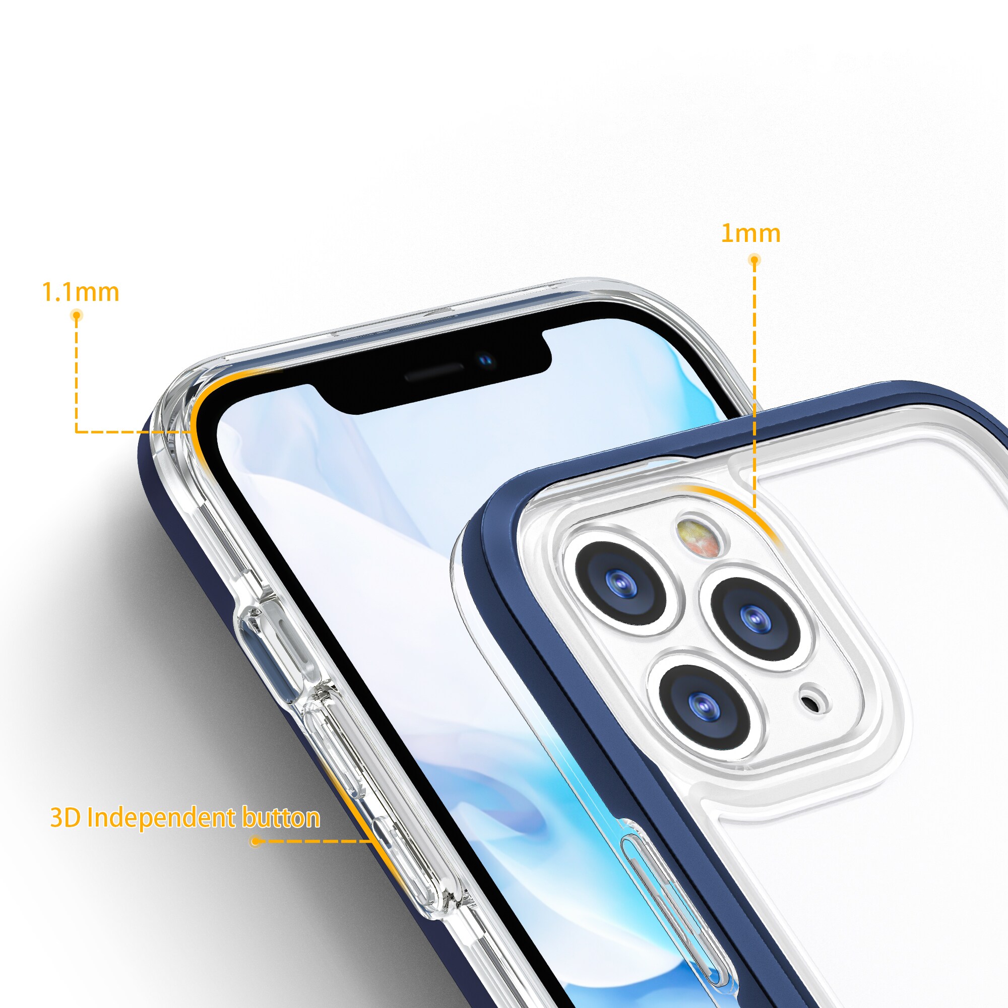 Genomskinligt 3in1-fodral för iPhone 11 Pro Max blå ram gelskydd