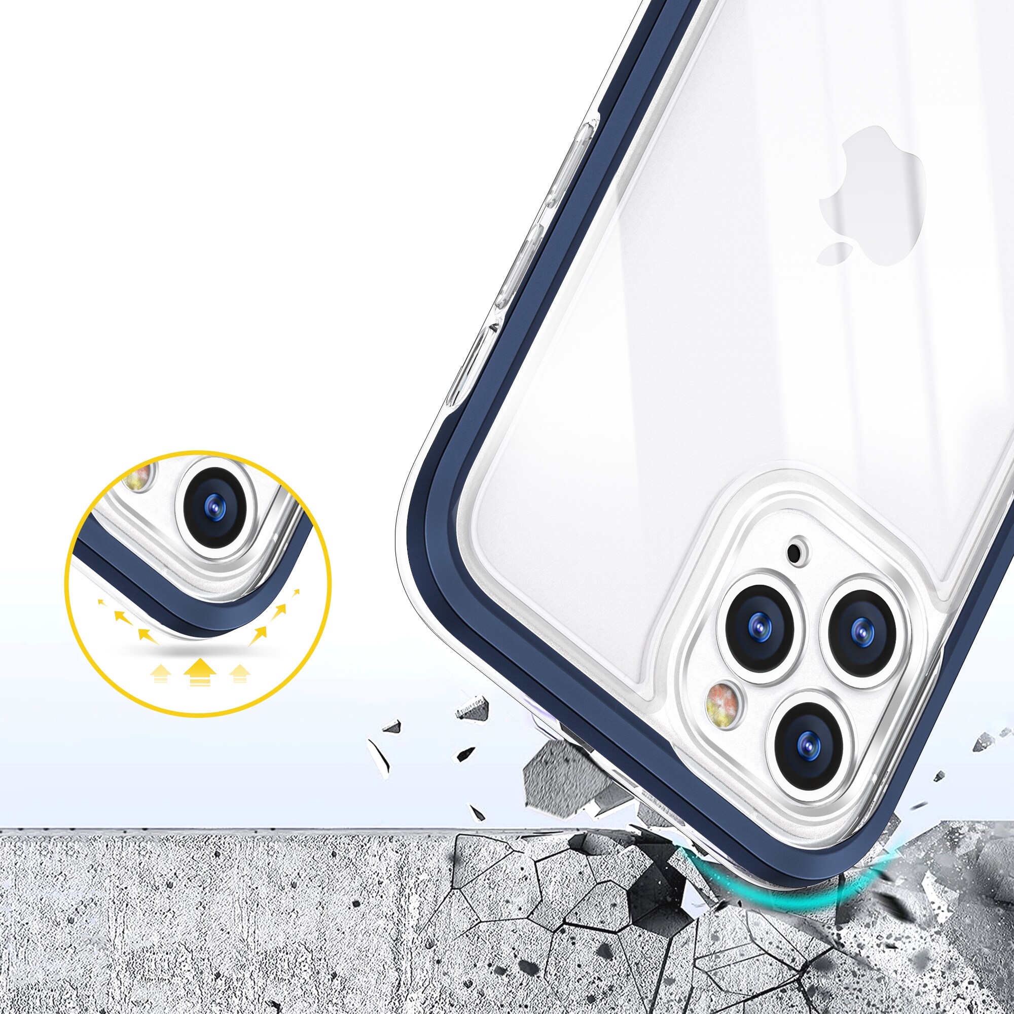 Genomskinligt 3in1-fodral för iPhone 11 Pro Max blå ram gelskydd